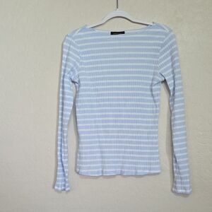 Sanctuary Light Blue and White Striped Ribbed Long Sleeve Tee
